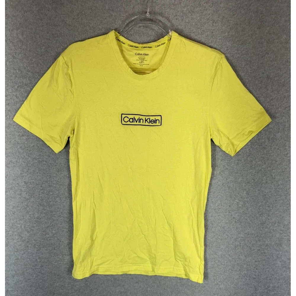 Calvin Klein Shirt Mens Extra Small Yellow Sleepwear Stretch Crewneck Tee Logo